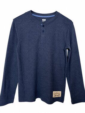 Levi’s Youth XL 14/16 Waffle Knit Henley Long Sleeve Shirt Blue Thermal Layering